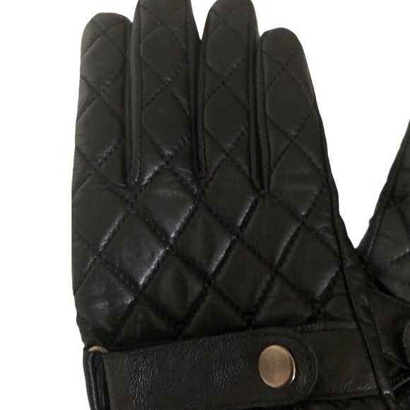 David Lawrence Black Leather Quilted Gloves Sz M-L - Picture 2 of 7